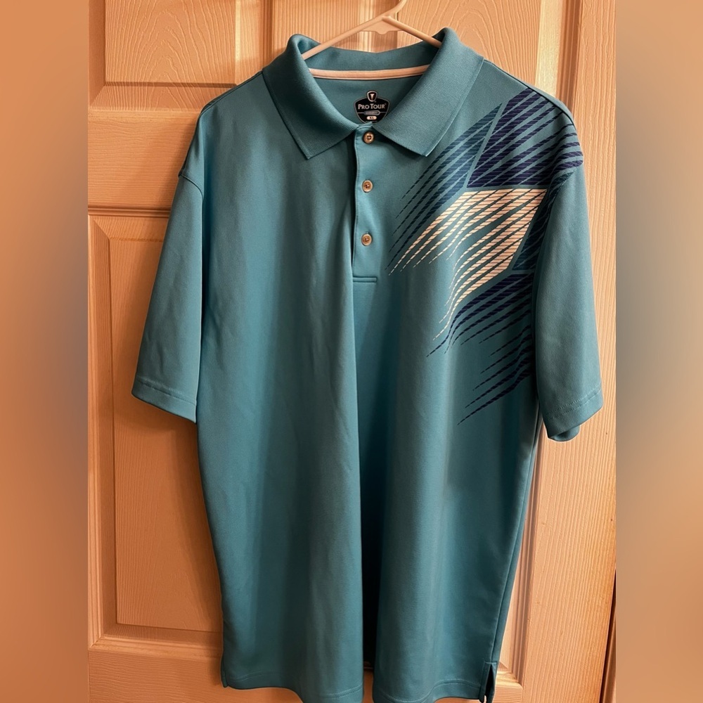 PGA Tour~Teal Polo with Graphic Pattern~XL~NWOT